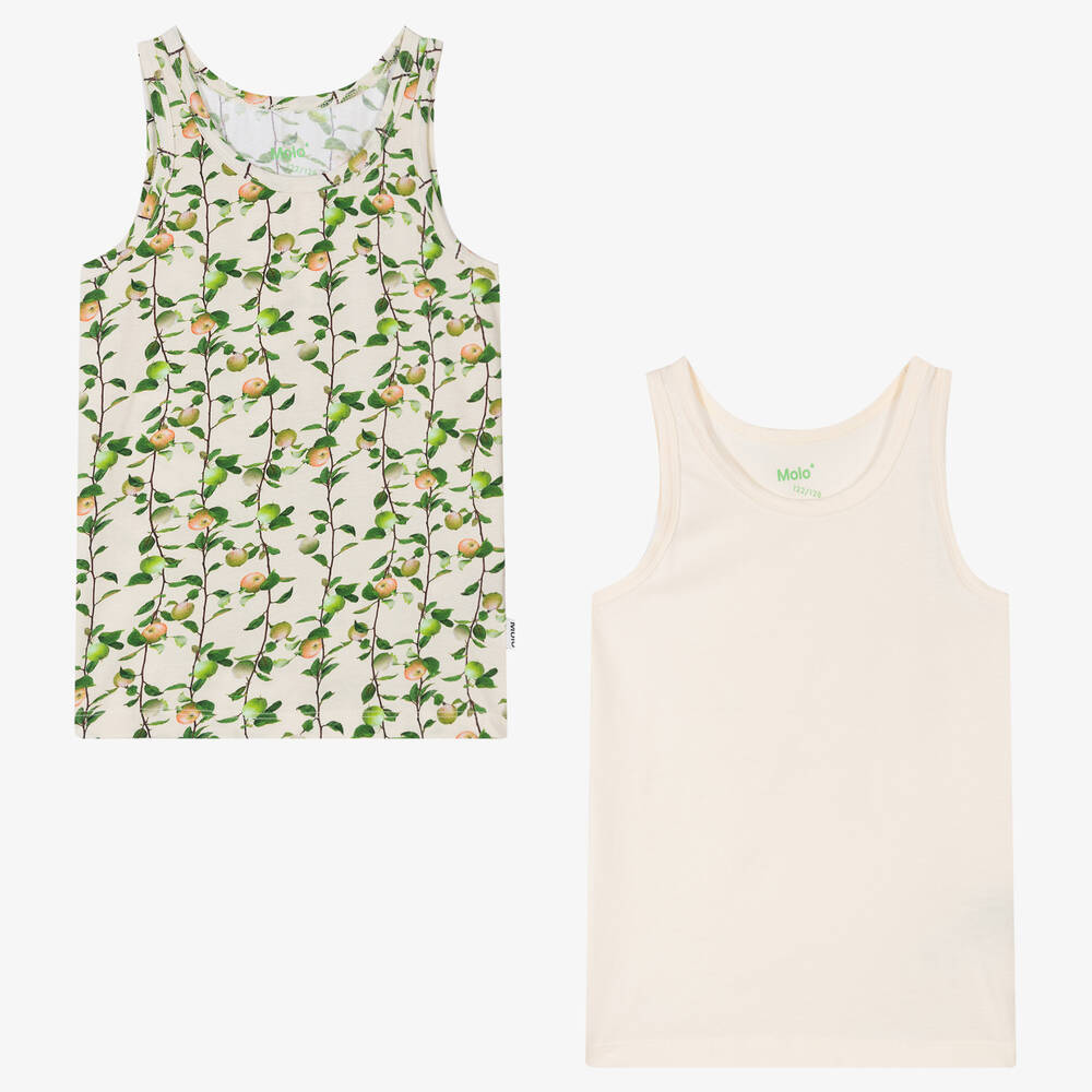 Molo - Teen Girls Ivory & Green Vests (2 Pack) | Childrensalon