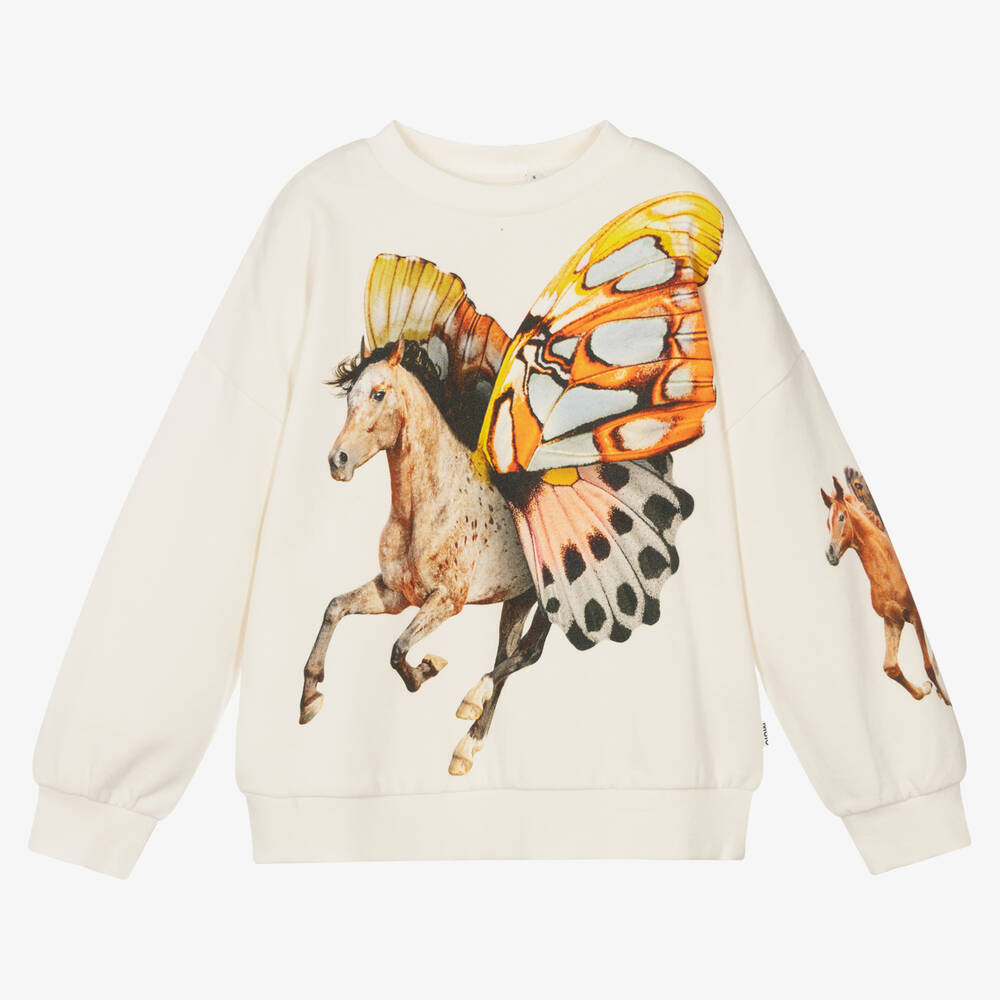 Molo - Teen Girls Ivory Horse Cotton Sweatshirt | Childrensalon