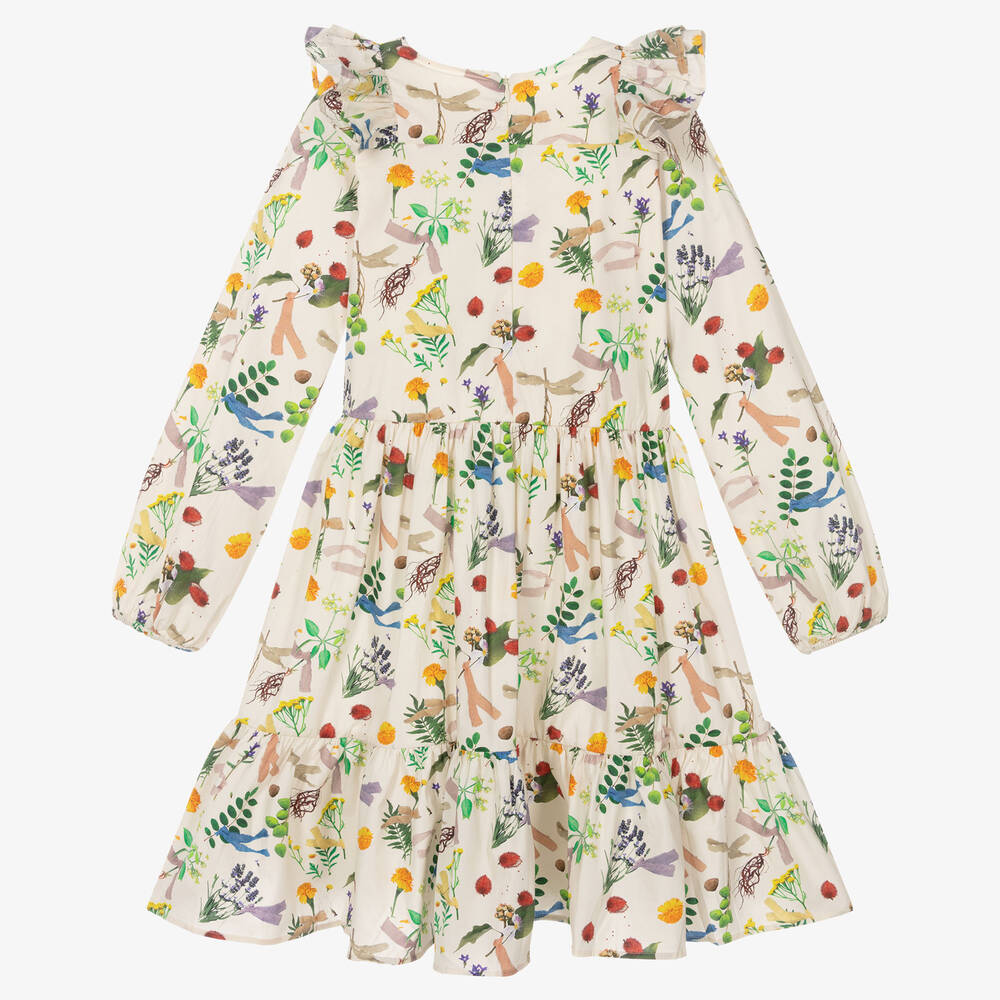 Molo-فستان قطن عضوي جيرسي لون عاجي بطبعة ورود | Childrensalon Outlet