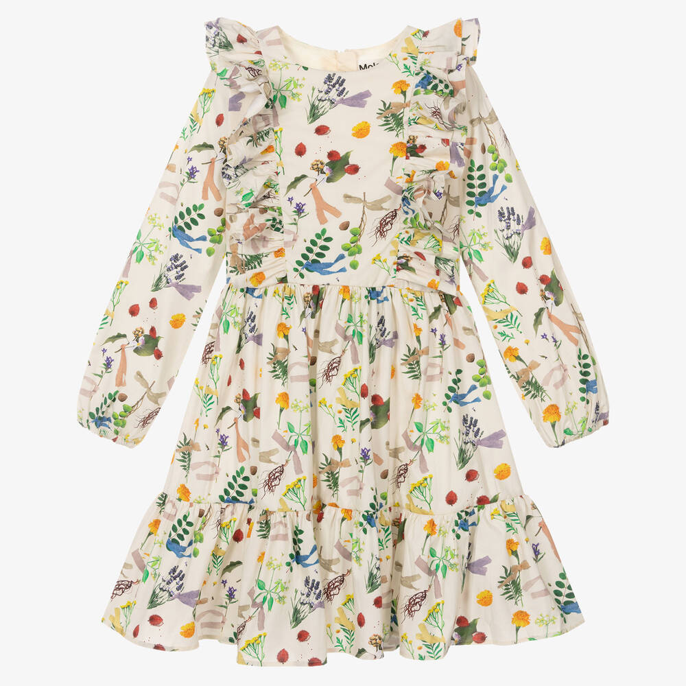 Molo - Кремовое платье из органического хлопка с цветами | Childrensalon