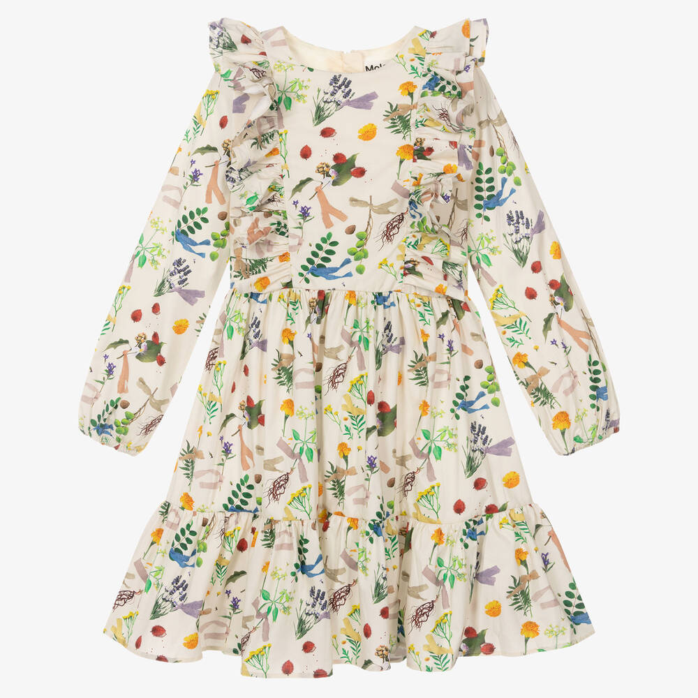 Molo - Robe ivoire coton bio à fleurs ado | Childrensalon