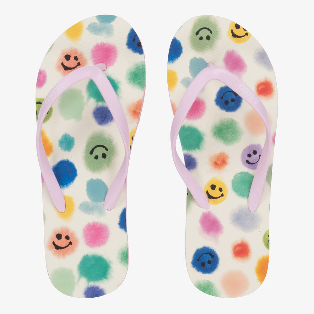 Molo-Teen Girls Ivory Smiling Face Flip Flops | Childrensalon Outlet