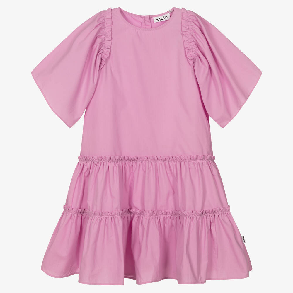 Molo - Teen Girls Lilac Pink Tiered Cotton Dress | Childrensalon