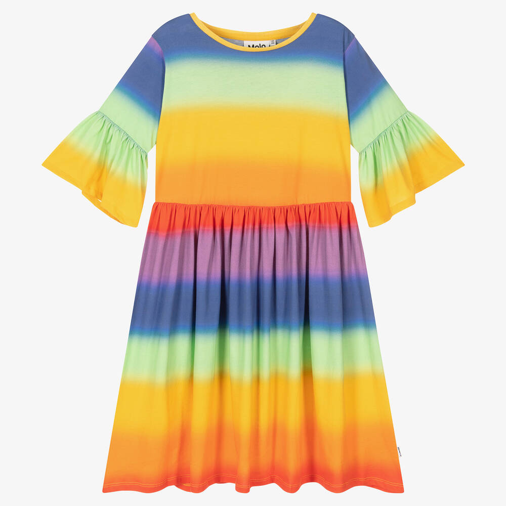 Molo - فستان تينز بناتي قطن عضوي جيرسي بألوان قوس قزح | Childrensalon