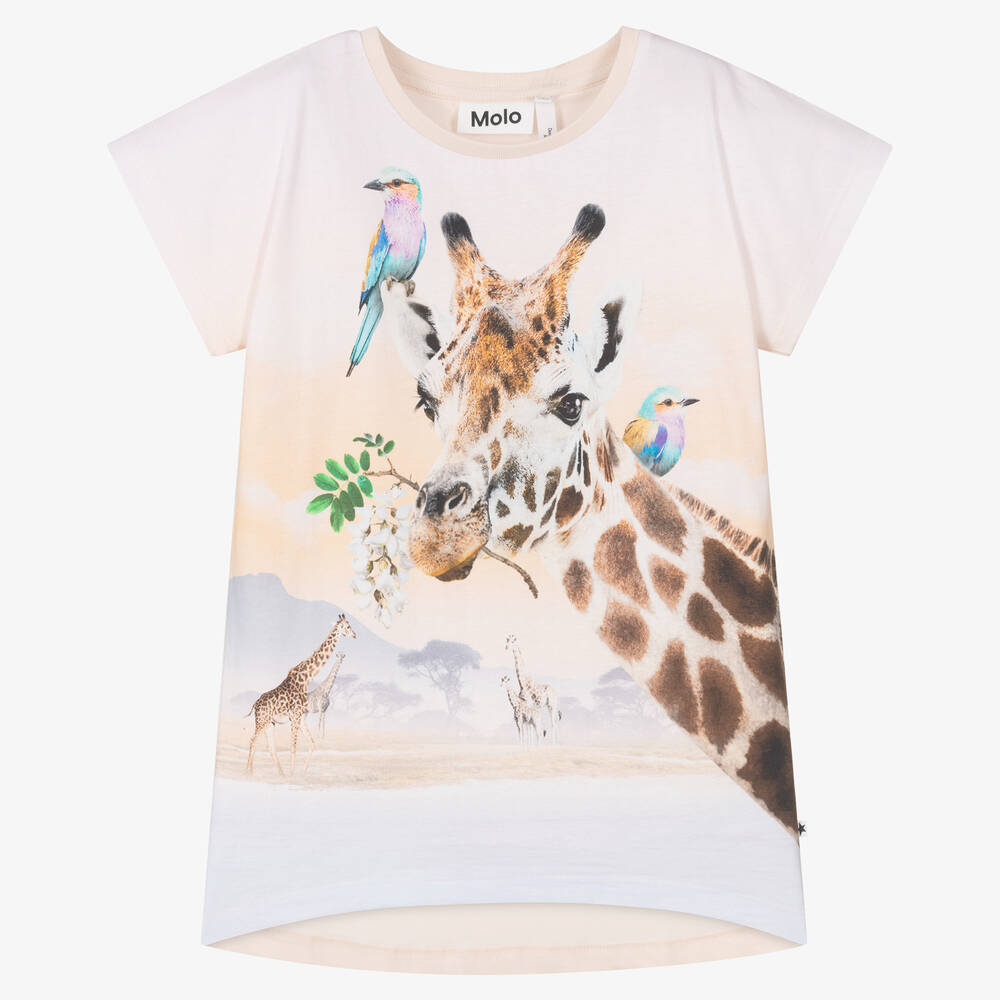 Molo - Розовая хлопковая футболка с жирафом | Childrensalon