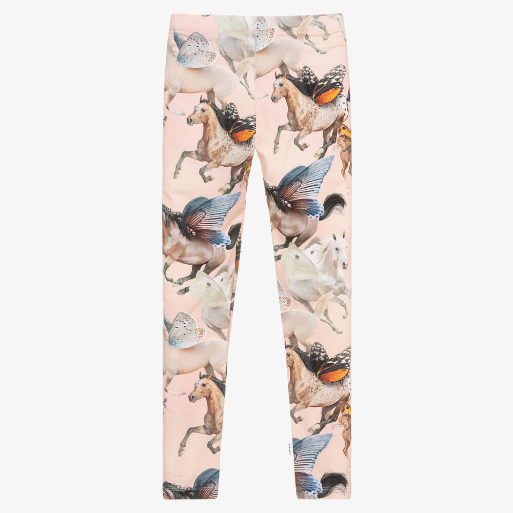 Molo Teen Girls Pink Cotton Horse Leggings Childrensalon Outlet