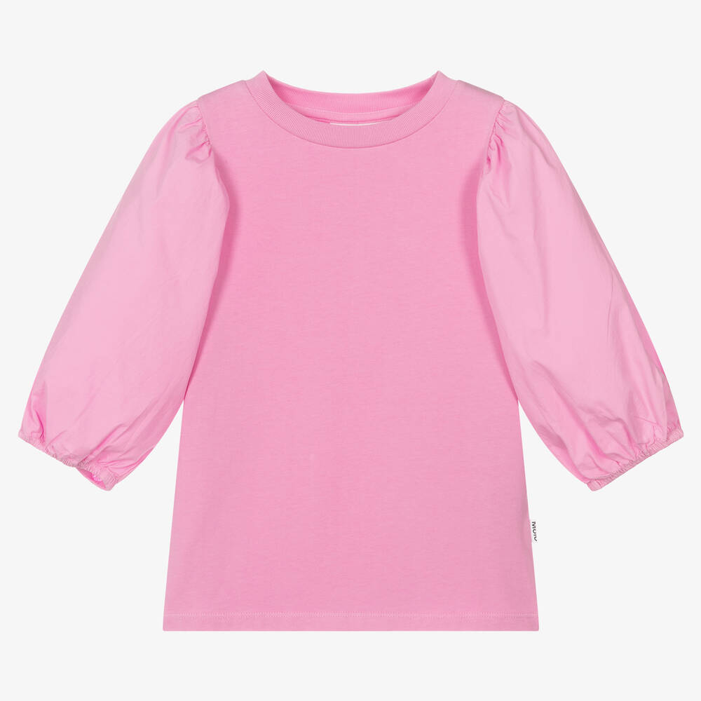 Molo - Розовый хлопковый топ с пышными рукавами | Childrensalon