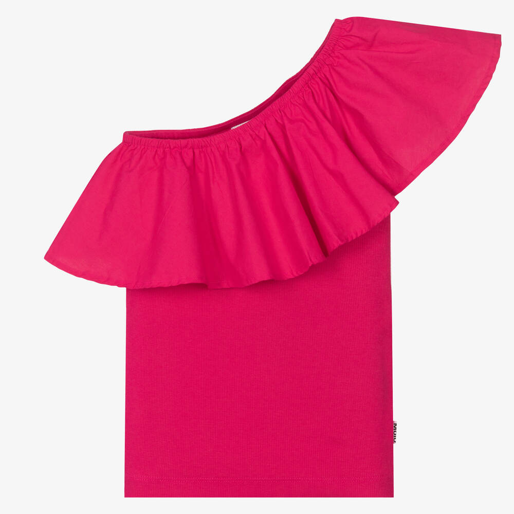 Molo - Teen Girls Pink Cotton Ruffle Top | Childrensalon