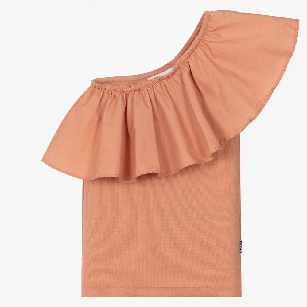 Molo-توب تينز بناتي قطن عضوي مزين بكشكش لون زهري | Childrensalon Outlet