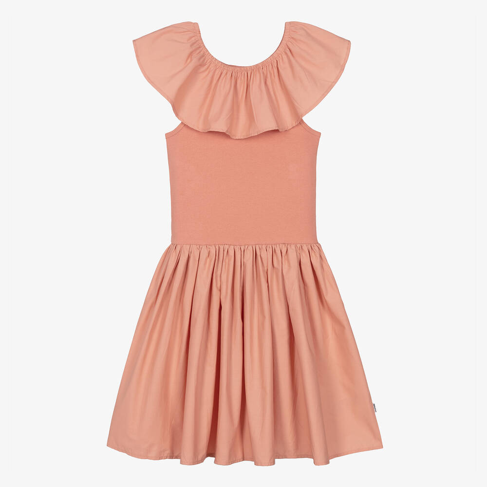 Molo - Розовое платье из органического хлопка с оборкой | Childrensalon