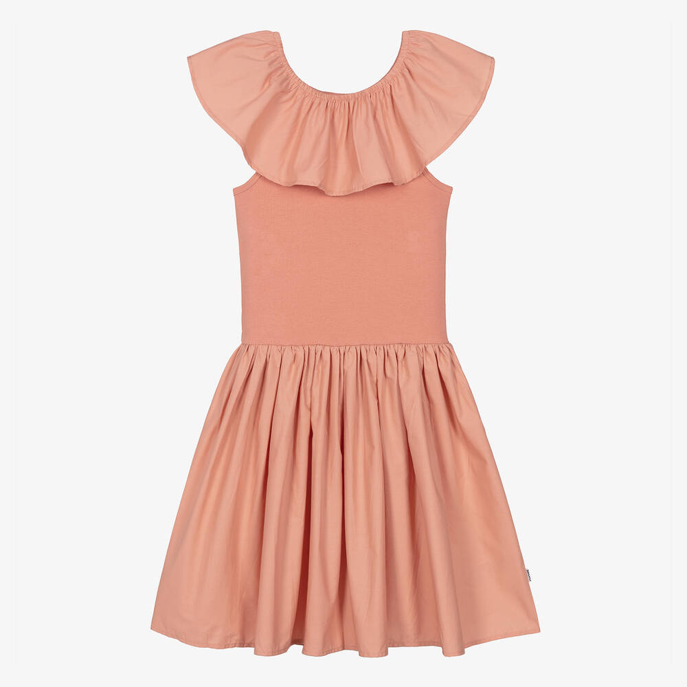 Molo-Teen Girls Pink Organic Cotton Ruffle Dress | Childrensalon Outlet