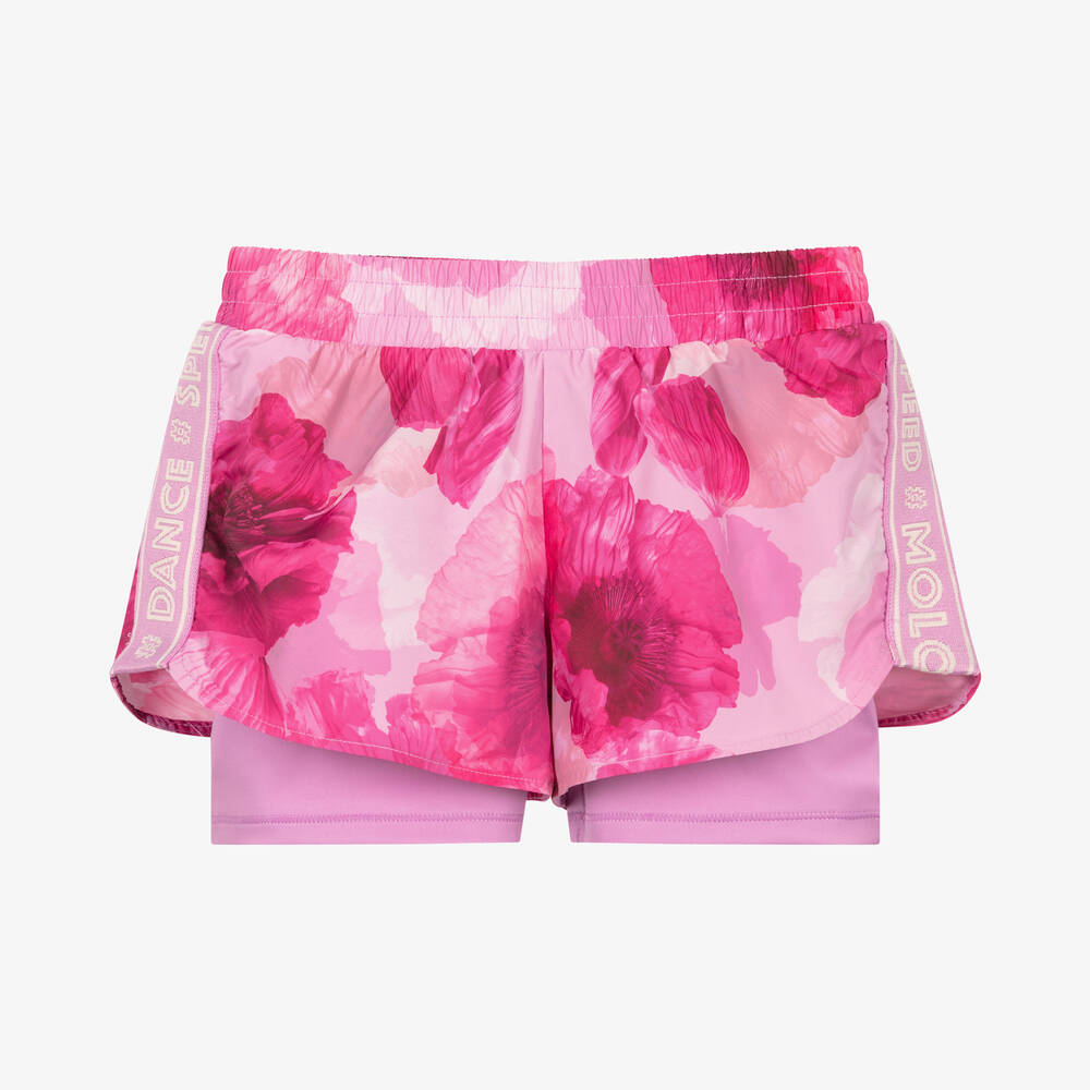 Molo - Teen Girls Pink Poppies Sports Shorts  | Childrensalon