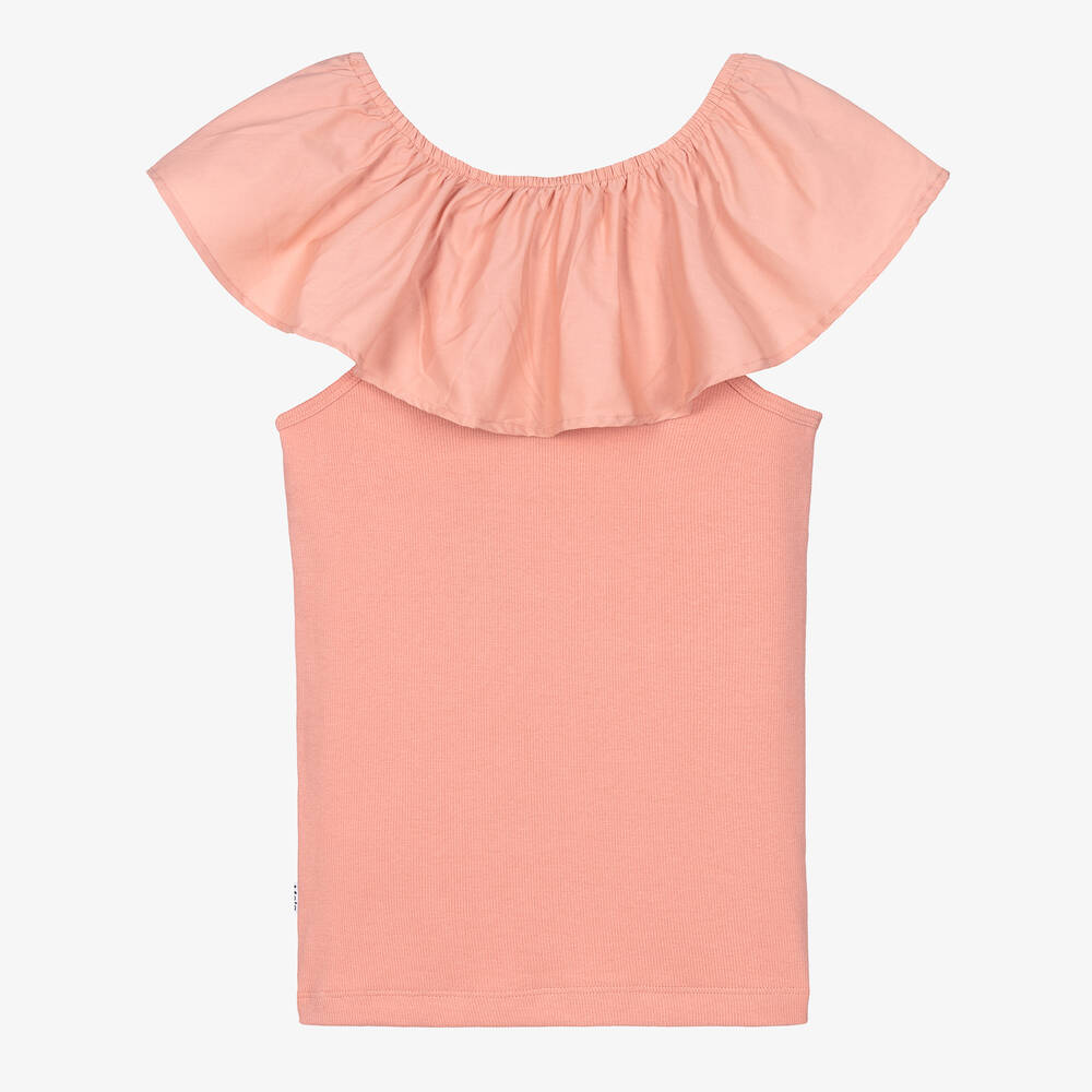 Molo-Teen Girls Pink Ruffle Neck Cotton Top | Childrensalon Outlet