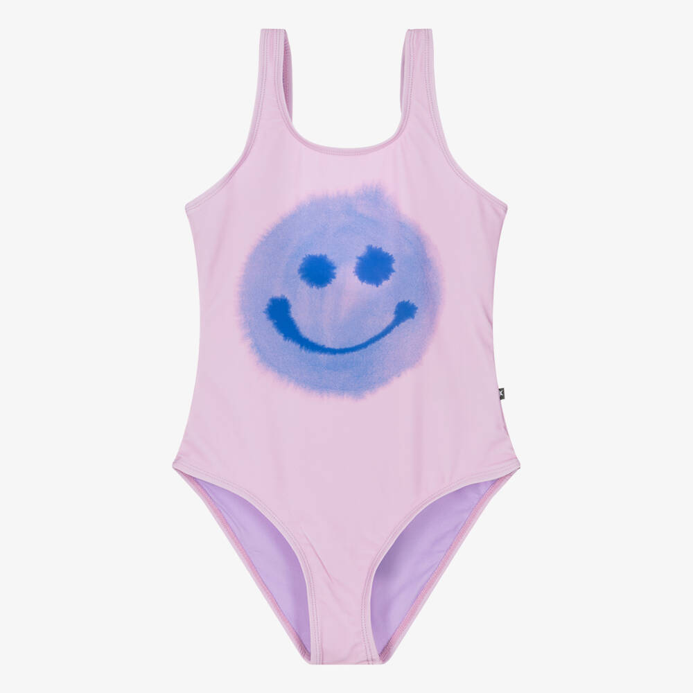 Molo-Teen Girls Pink Smiling Face Swimsuit (UPF50+) | Childrensalon Outlet