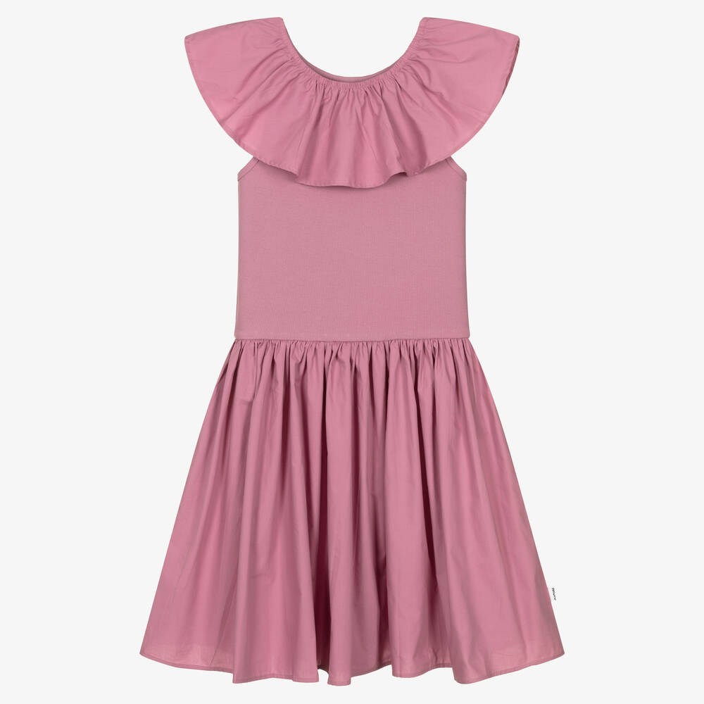 Molo - فستان تينز قطن بوبلين مزين بكشكش لون بنفسجي | Childrensalon