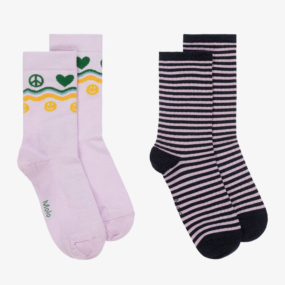 Molo - Teen Girls Purple Peace Socks (2 Pack) | Childrensalon