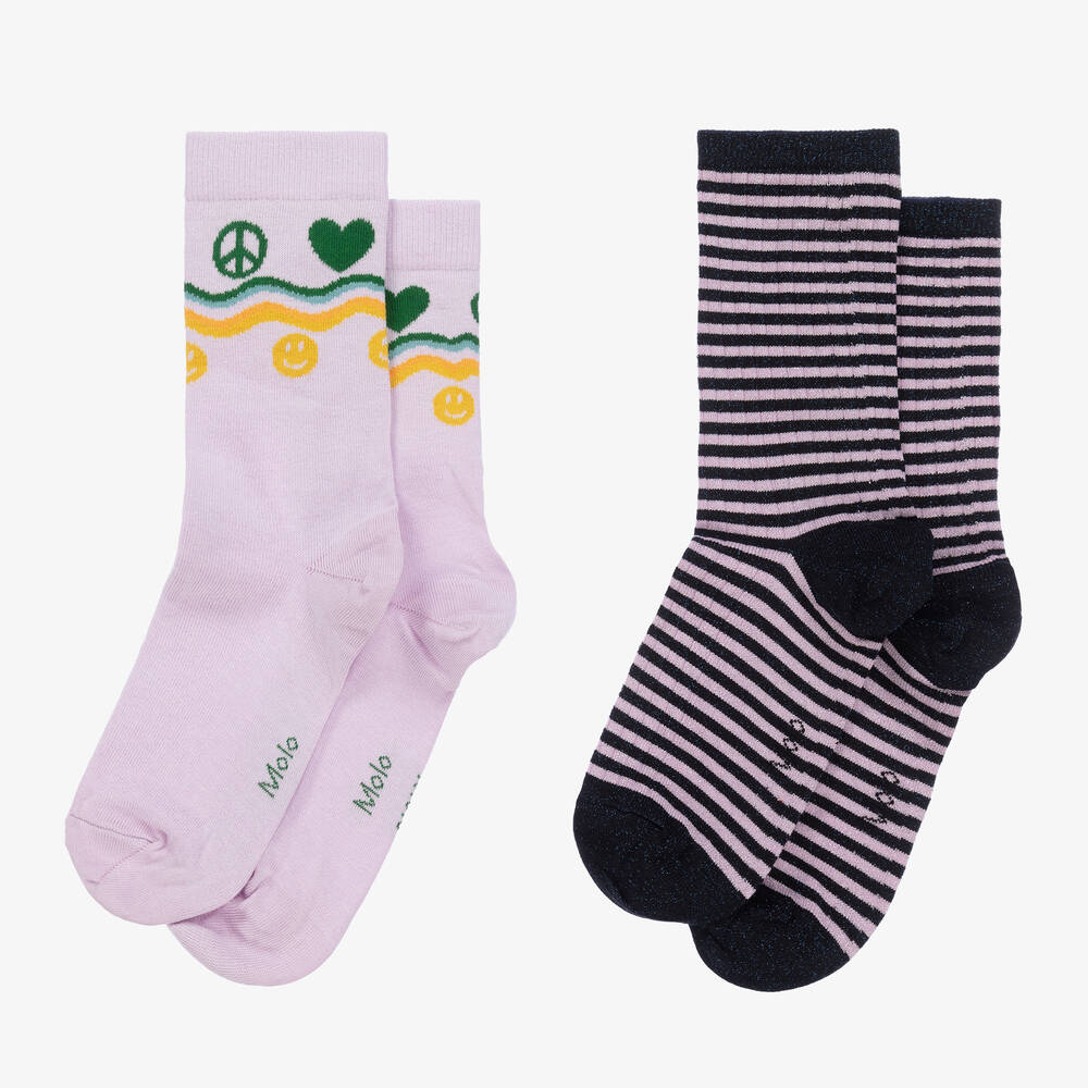 Molo-Teen Girls Purple Peace Socks (2 Pack) | Childrensalon Outlet