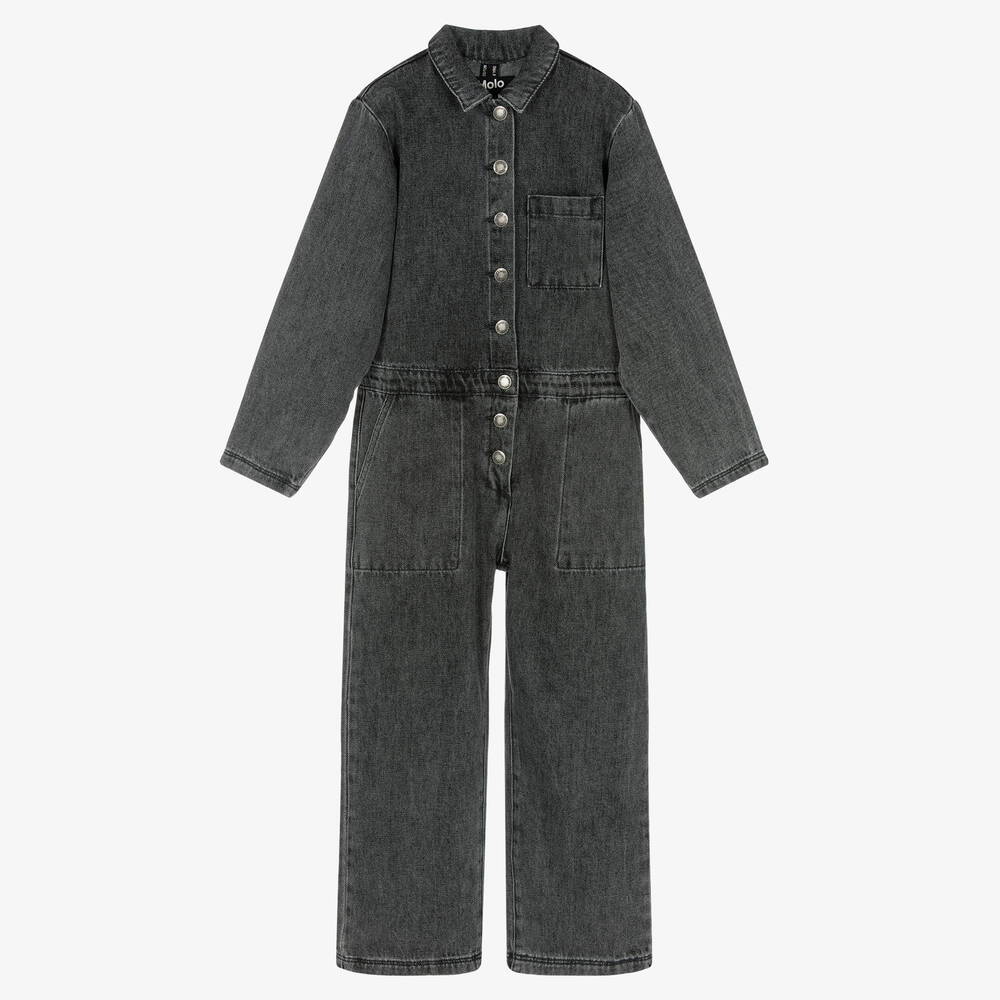 Molo - Teen Girls Washed Grey Denim Jumpsuit | Childrensalon