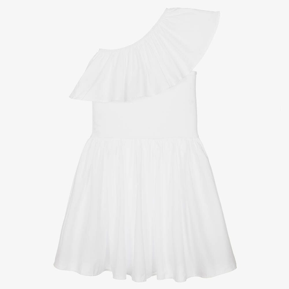 Molo - فستان قطن عضوي جيرسي مزين بكشكش لون أبيض | Childrensalon