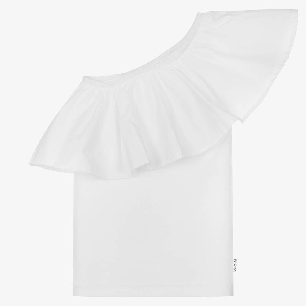 Molo - Teen Girls White Cotton Ruffle Top | Childrensalon