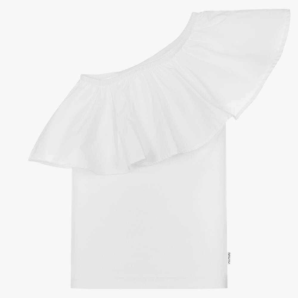 Molo-توب تينز بناتي قطن عضوي مزين بكشكش لون أبيض | Childrensalon Outlet