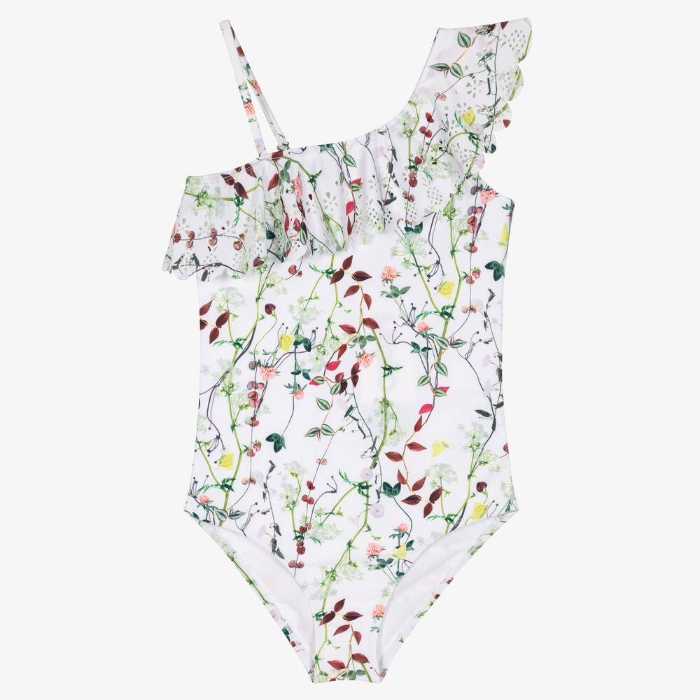 Molo - Teen Girls White Floral Swimsuit (UPF50+) | Childrensalon
