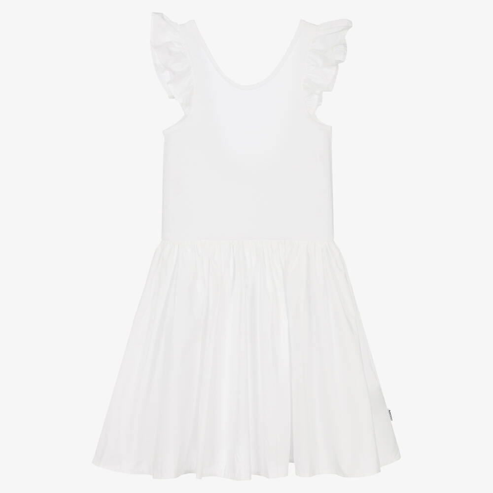 Molo - Teen Girls White Organic Cotton Dress | Childrensalon