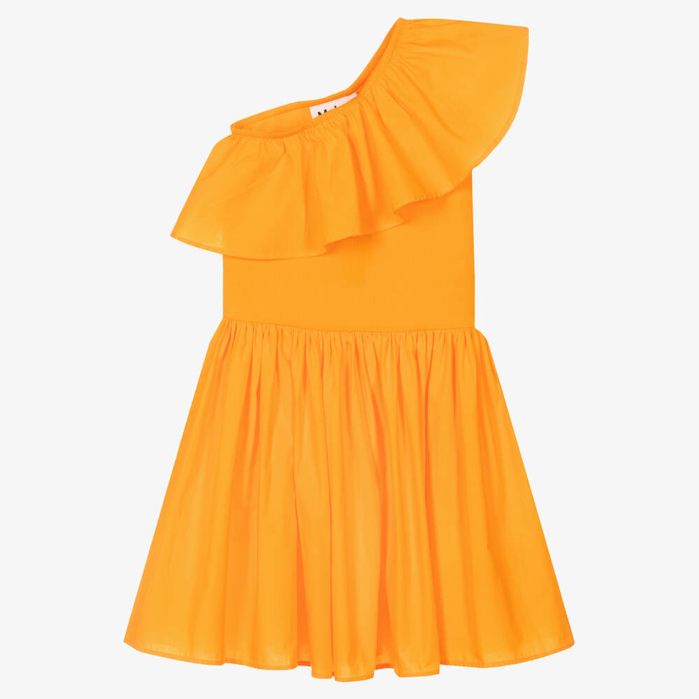 Molo - فستان تينز بناتي قطن عضوي مزين بكشكش لون أصفر | Childrensalon