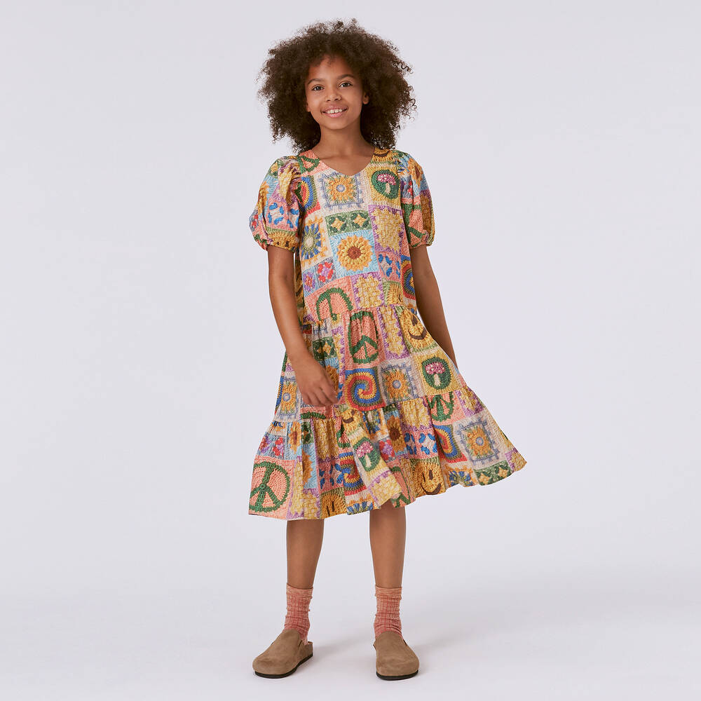 Molo-Желтое хлопковое платье с вязаным крючком принтом | Childrensalon Outlet