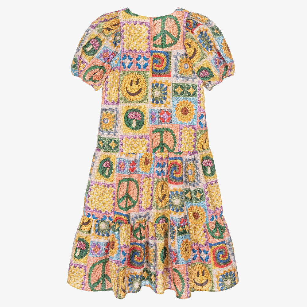 Molo-Желтое хлопковое платье с вязаным крючком принтом | Childrensalon Outlet