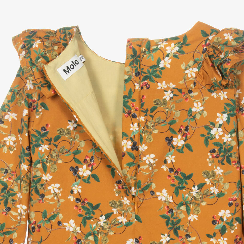 Molo-فستان تينز بناتي قطن عضوي لون أصفر موتارد بطبعة ورود | Childrensalon Outlet