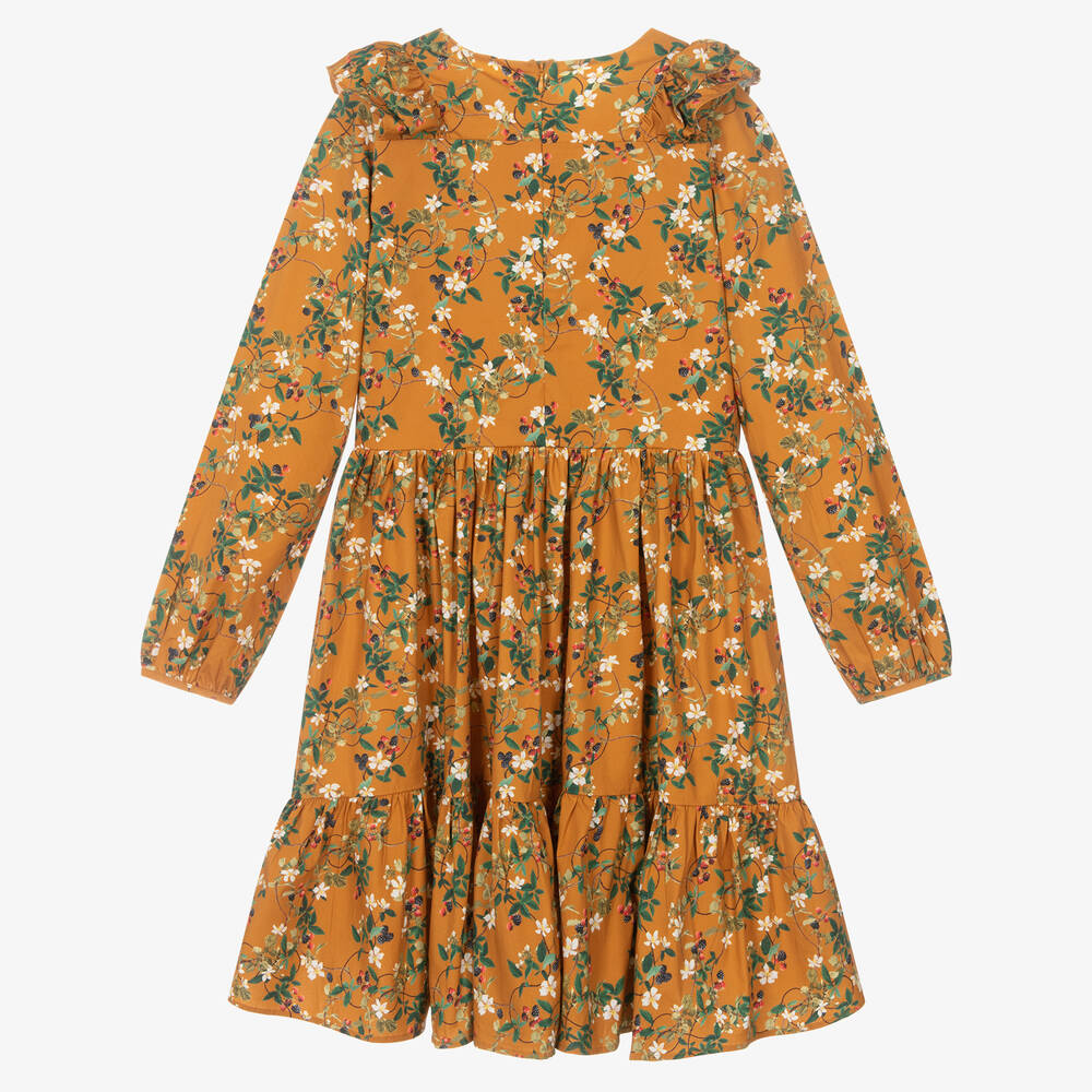 Molo-فستان تينز بناتي قطن عضوي لون أصفر موتارد بطبعة ورود | Childrensalon Outlet