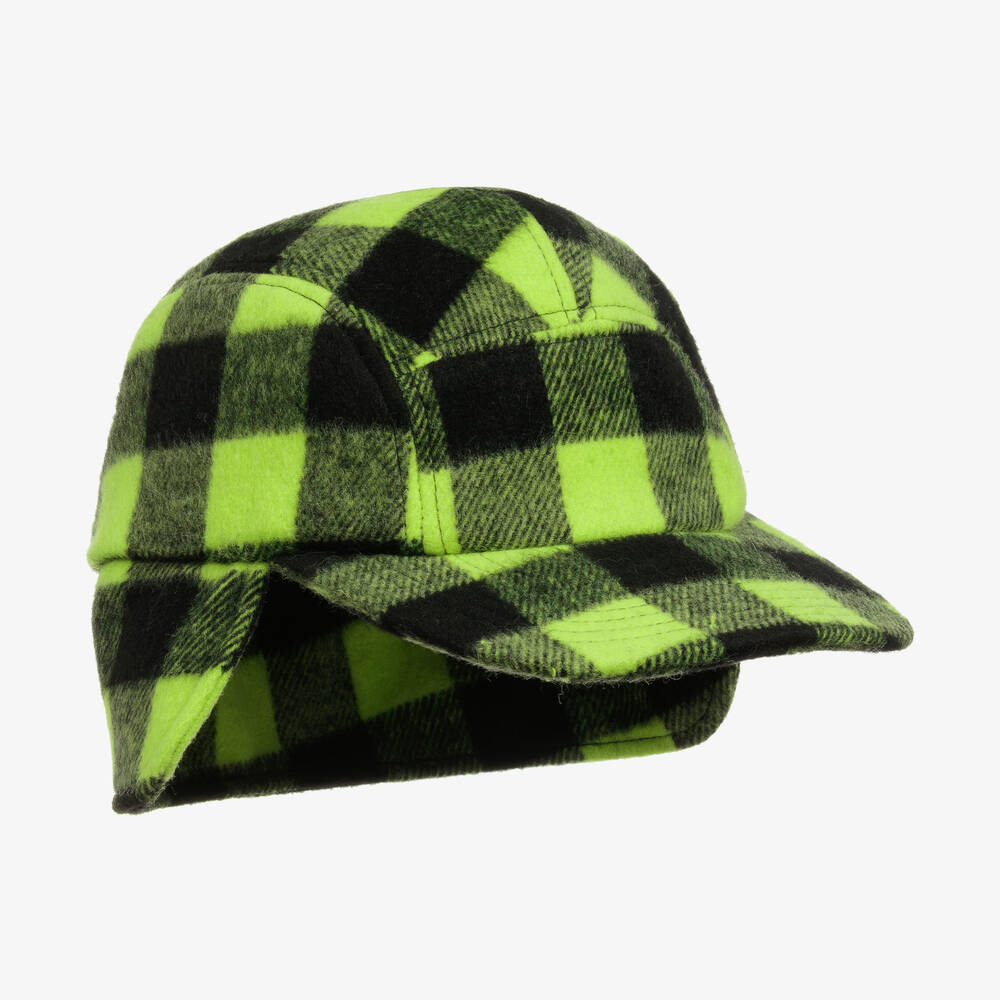Molo-Teen Green & Black Wool Checked Hat | Childrensalon Outlet