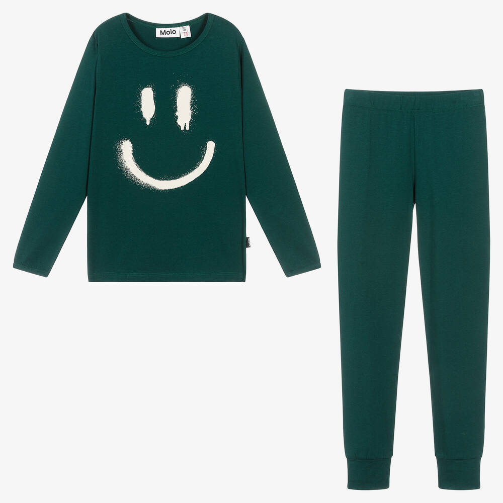 Molo - Teen Green Smiling Cotton Pyjamas | Childrensalon