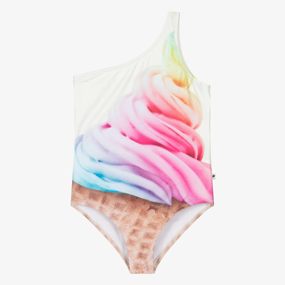 Molo-Teen Ivory Asymmetric Ice Cream Swimsuit (UPF50+) | Childrensalon Outlet
