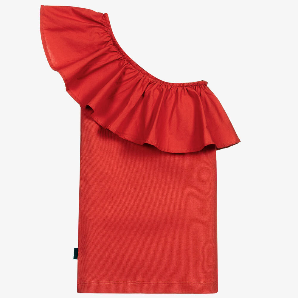 Molo-توب تينز بناتي قطن عضوي بكتف مكشوف لون أحمر | Childrensalon Outlet