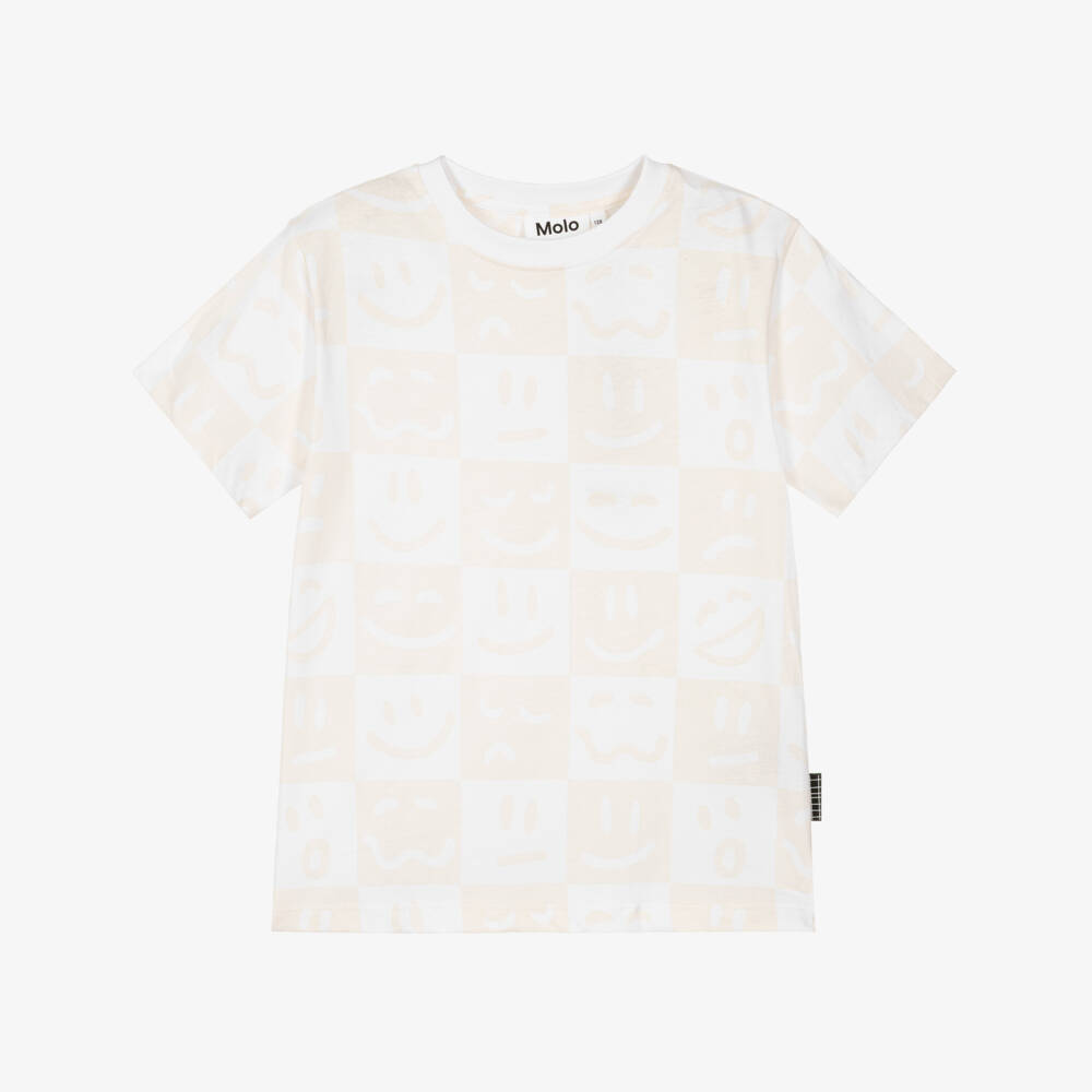 Molo-White & Beige Organic Cotton Emoji T-Shirt | Childrensalon Outlet