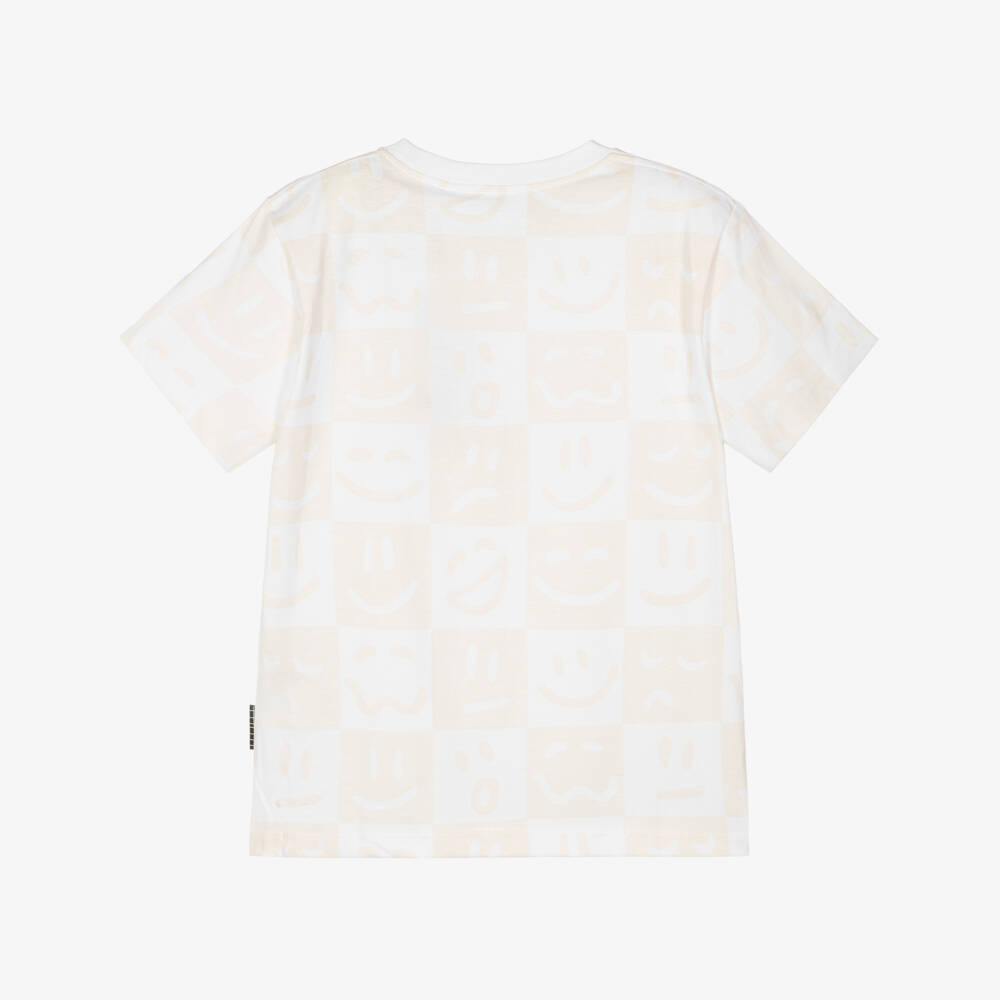 Molo-White & Beige Organic Cotton Emoji T-Shirt | Childrensalon Outlet