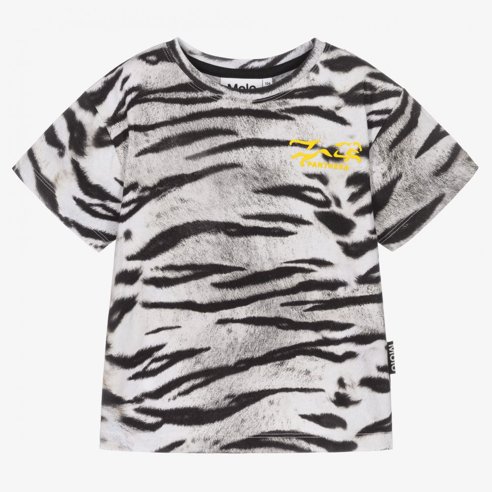 Molo - T-shirt blanc et noir tigre | Childrensalon