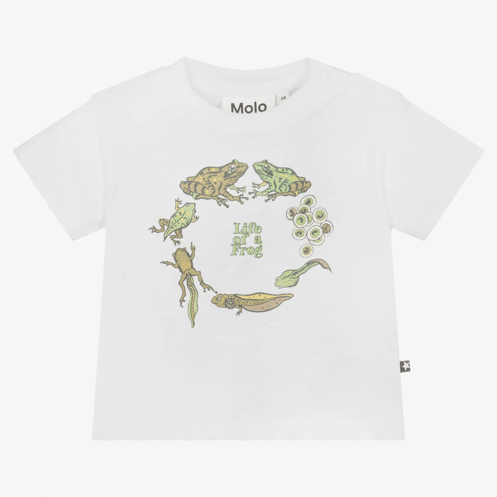 Molo - White Cotton Frog Life Cycle T-Shirt | Childrensalon