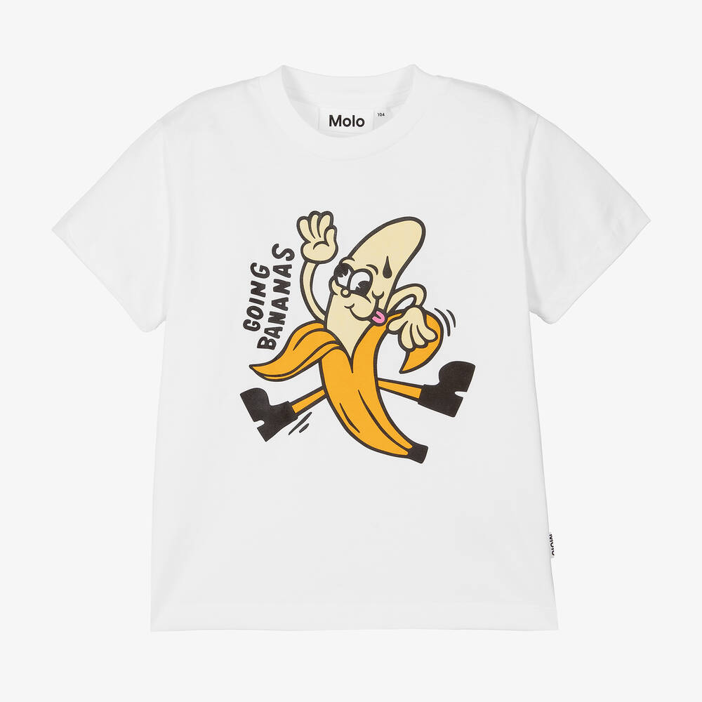 Molo - White Organic Cotton Banana T-Shirt | Childrensalon