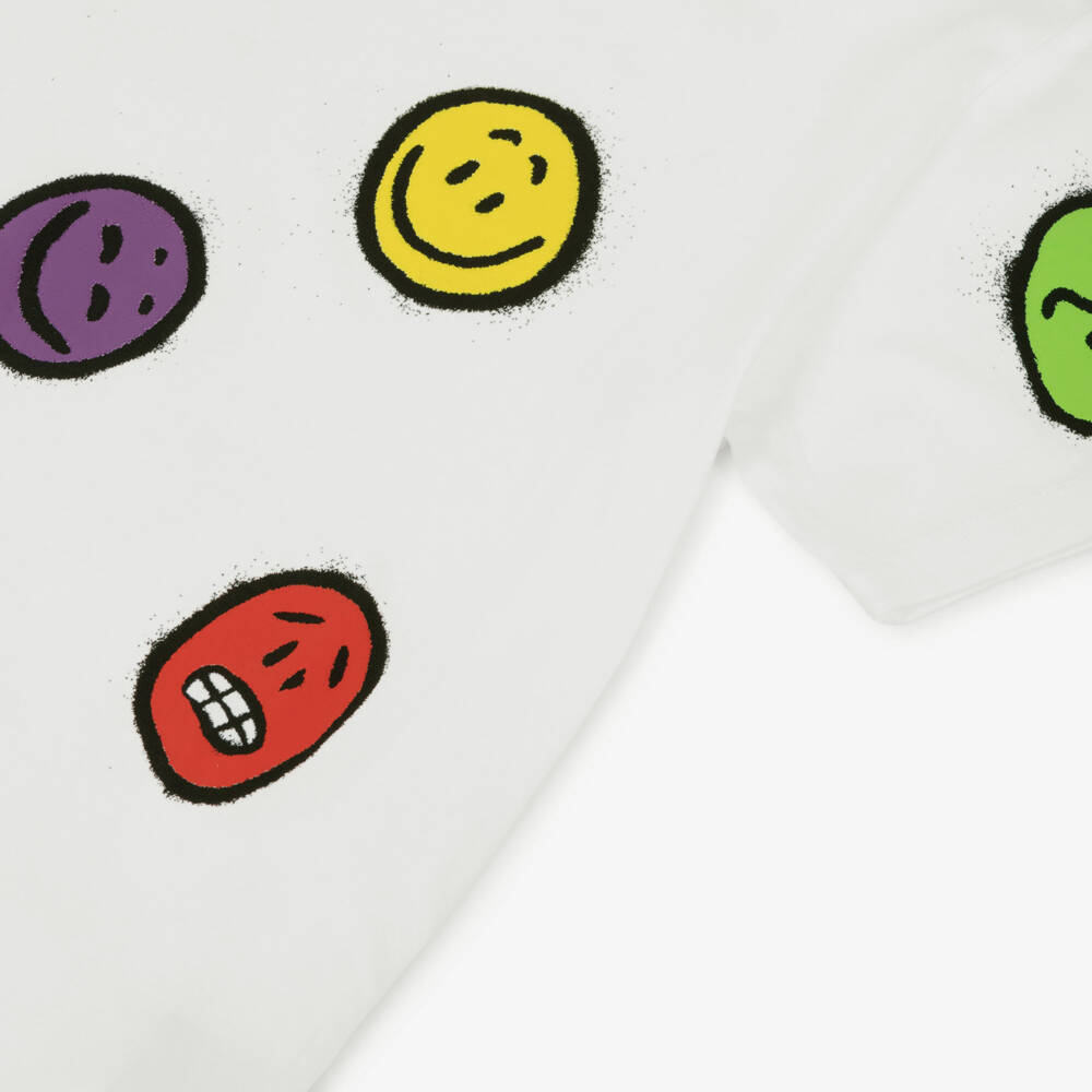 Molo-White Organic Cotton Colourful Mood Faces T-Shirt | Childrensalon Outlet