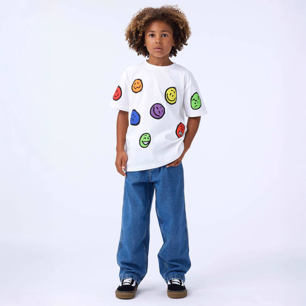 Molo-White Organic Cotton Colourful Mood Faces T-Shirt | Childrensalon Outlet