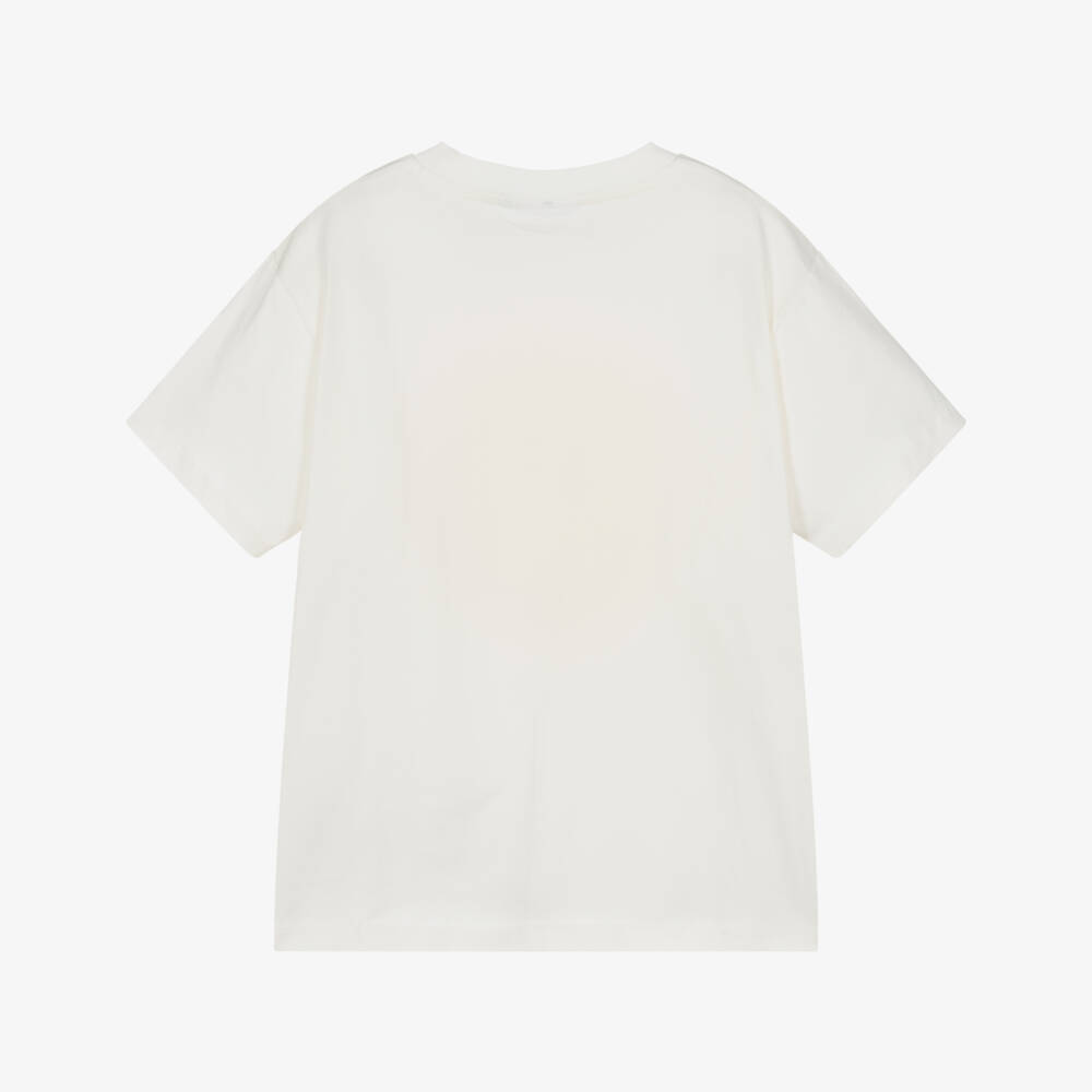 Molo-White Organic Cotton T-Shirt with Hazy Smiling Sun | Childrensalon Outlet