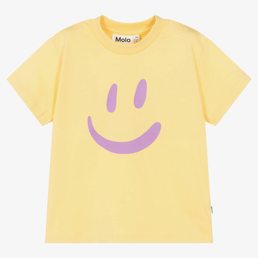 Molo - Yellow Organic Cotton Smile T-Shirt | Childrensalon