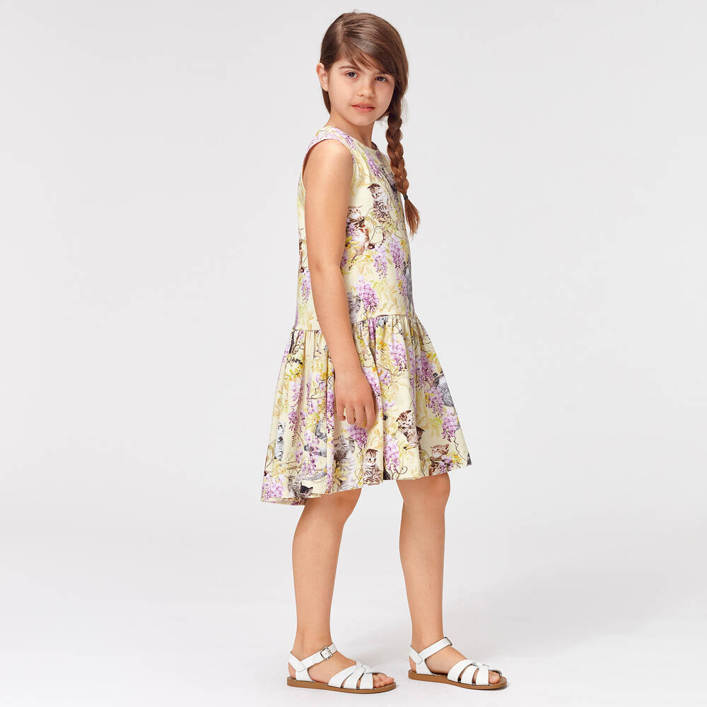 Molo-Yellow & Purple Kitten Dress | Childrensalon Outlet