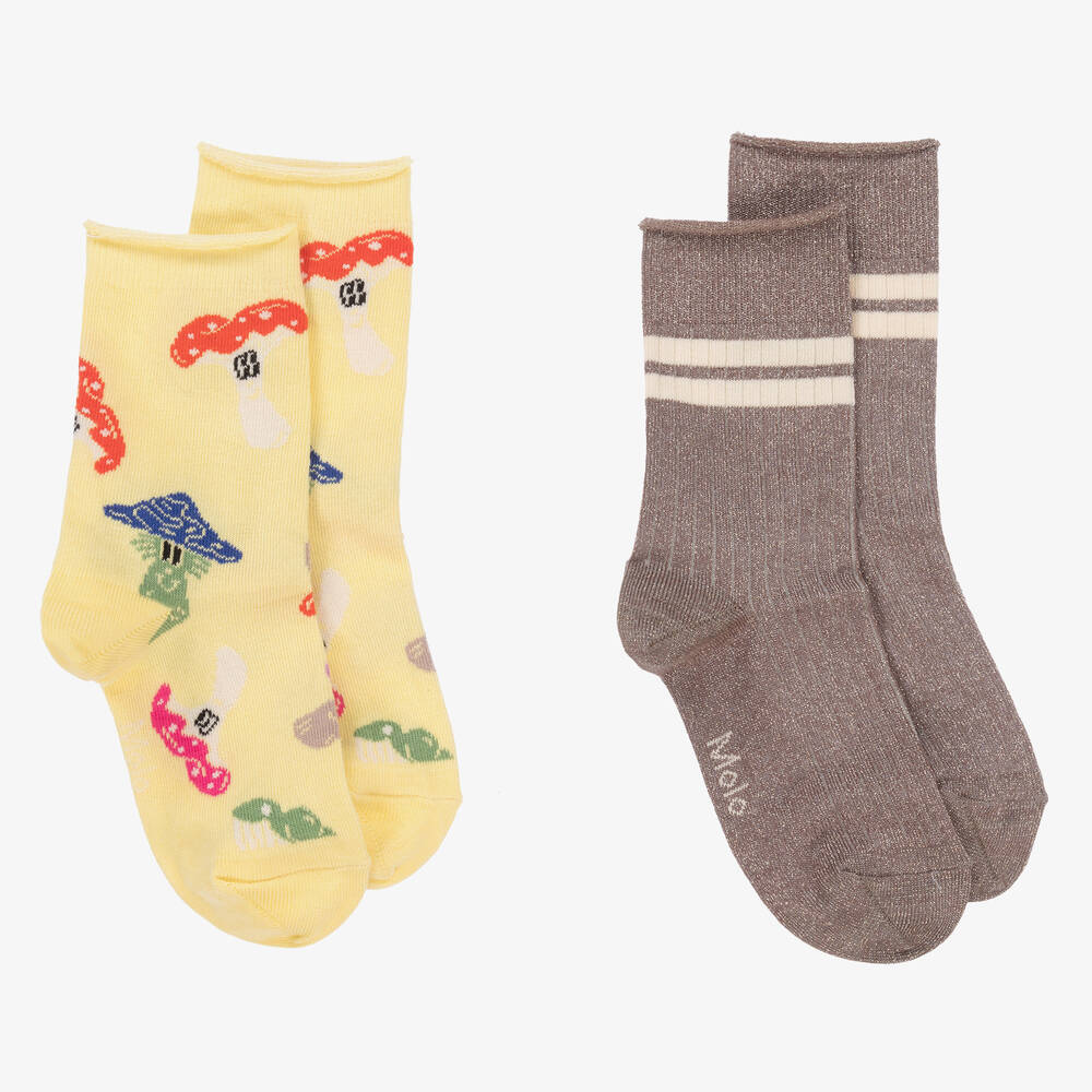 Molo - Yellow & Taupe Brown Knitted Socks (2 Pack) | Childrensalon