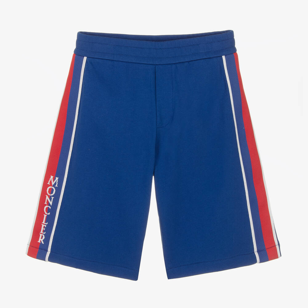 Moncler Enfant-شورت قطني أزرق للأولاد مع حواف بشعار | Childrensalon Outlet