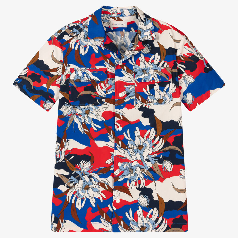 Moncler Enfant-قميص أزرق بنقشة هاواي للأولاد | Childrensalon Outlet