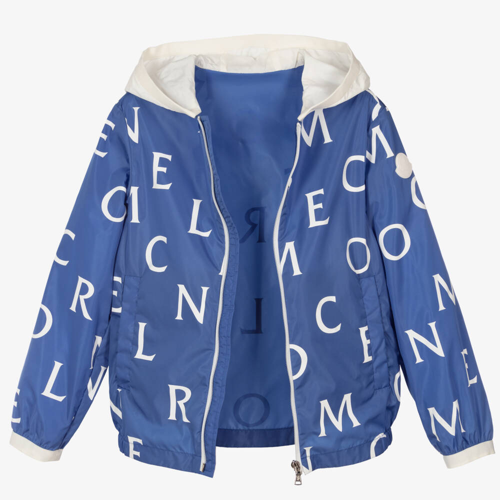 Moncler Enfant-جاكيت واقي من الرياح للأولاد بلون أزرق مع قبعة | Childrensalon Outlet